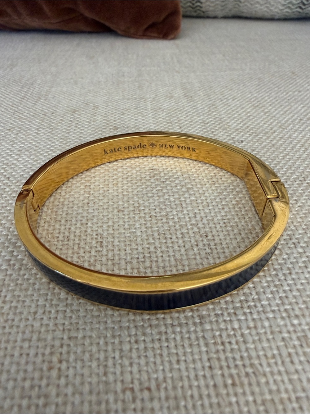 Kate Spade Gold Tone Navy Blue Enamel Hinged Bangle Bracelet